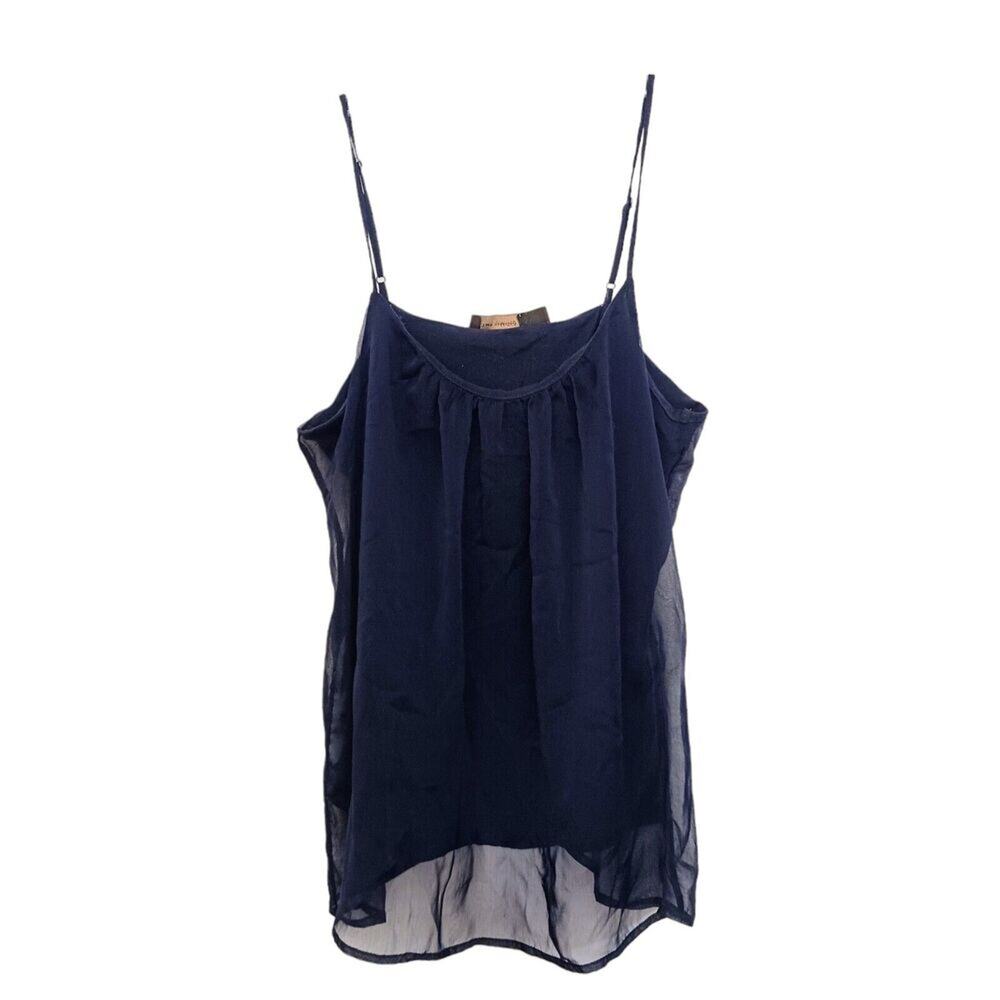The Limited CHIFFON Camisole Top Woman Sz Large NAVY BLUE Spaghetti Strap Chic